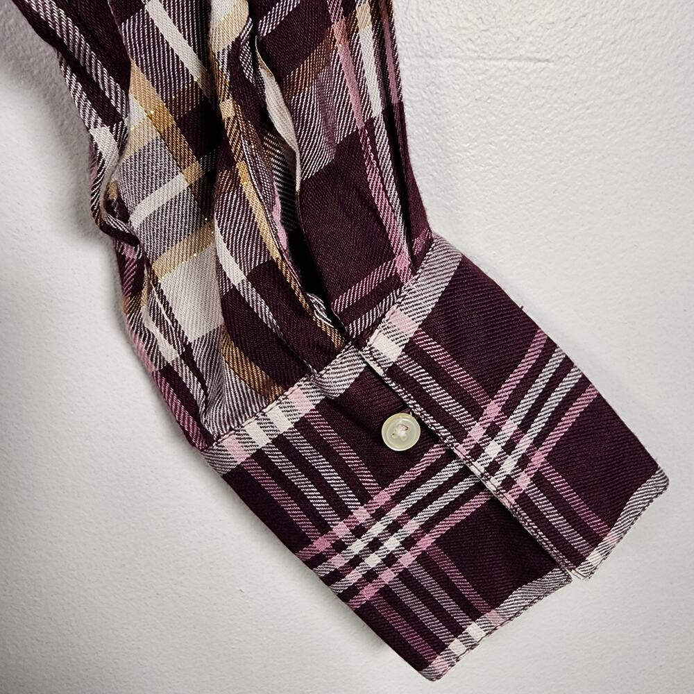 LOFT Womens Plaid Henley Popover Blouse Tunic Plum Purple Small Shimmer Relaxed - Picture 7 of 10